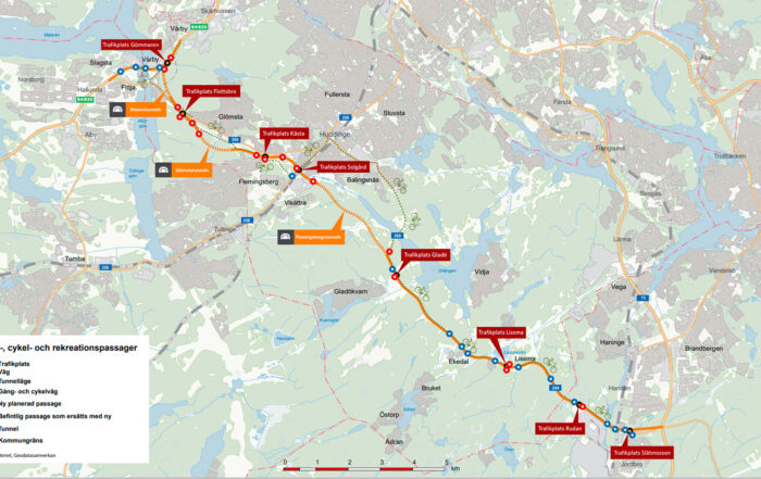 Karta över Tvärförbindelse Södertörn.